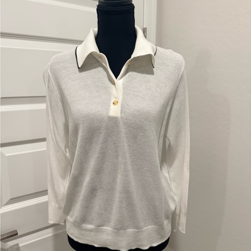 Vince White Long Sleeve Knit Polo